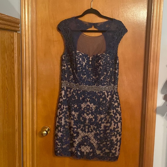 NWT ladies size 16 Navy beaded midi dress by Milano Formals - Picture 1 of 10